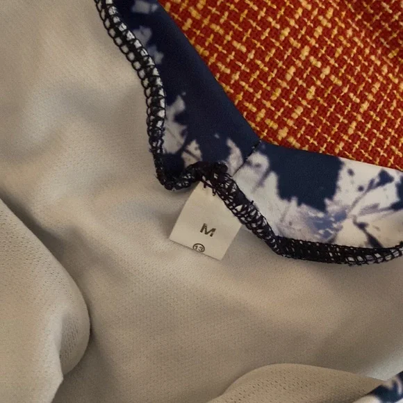 Woman’s 2 Pc Swimsuit Medium Blue and White - Picture 2 of 7